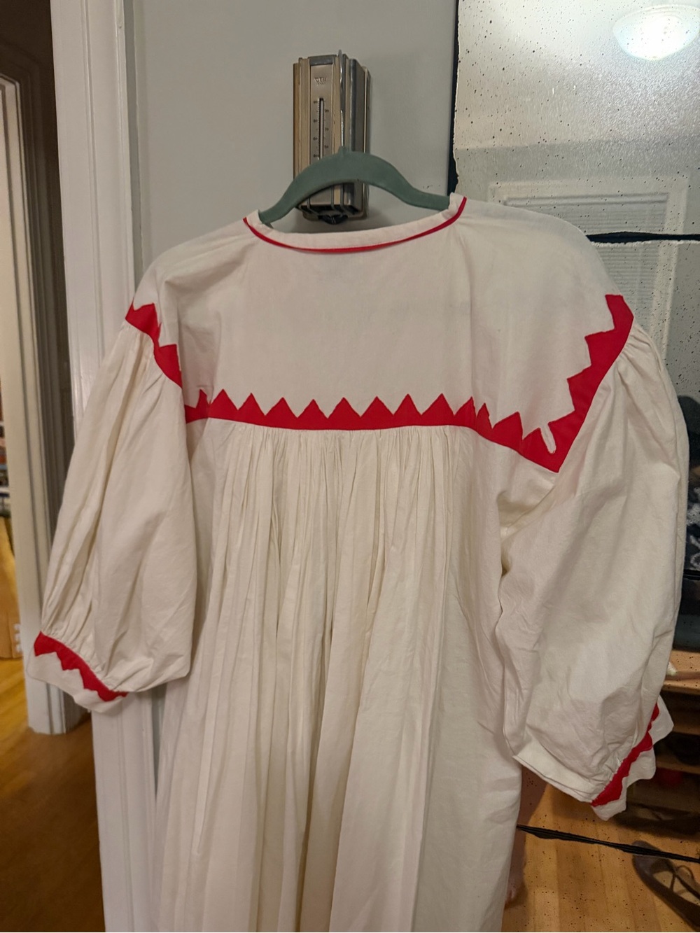 White Cotton Midi Dress with Red Zigzag Trim - Women - Picture 11 of 11
